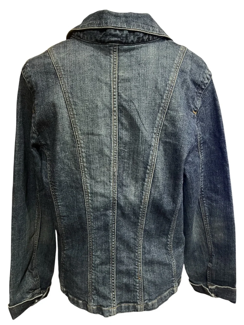 Embroidered Denim Jacket Floral Boho Blue Jean Coat Women’s size 14